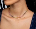 18k Solid Gold Rainbow sapphire tennis necklace - 图片 2