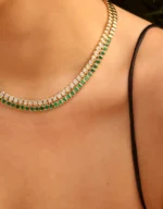18k Solid Gold Emerald Cut Bezel Emerald Choker - 图片 2