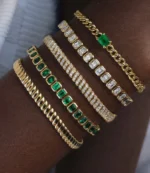 14K Solid Gold Beveled Emerald Cut Emerald Bracelet - Image 2