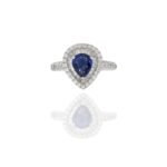 18K Solid Gold Pear Shaped Blue Sapphire and Diamond Ring - 图片 2