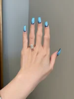 3 Carat Crushed Ice Radiant Moissanite 4-Prong Halo Solitaire Engagement Ring - Image 3