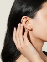 14K Solid Gold Natural Diamond Double Hoop Earrings - 图片 3