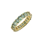 14K Solid Gold Green Sapphire Emerald Cut Eternity Band - 图片 2