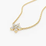 18k Gold Flower Charm Natural Diamond Necklace - 图片 3