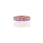 14K Solid Gold Pink Sapphire and Diamond Band - Image 2
