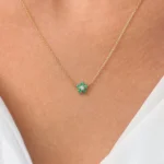 18k Solid Gold Emerald and Diamond Flower Charm Necklace