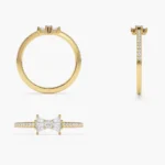 14K Solid Gold Baguette and Round Diamond Bow Ring - 图片 3