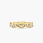 14K 纯金复古风格钻石婚戒