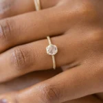 14k Solid Gold Lab-Grown Diamond Moonlite Ring with Pave Band - Image 3