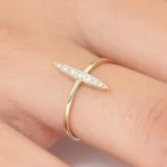 14K Gold Elongated Micro Pave Diamond Ring - Image 7
