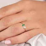 14K Solid Gold Emerald and Diamond Cuff Ring - 图片 6