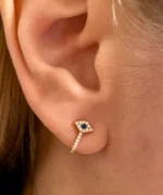 Natural Diamond and Sapphire Evil Eye Demi Huggies - 图片 2