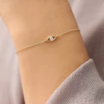 14k Solid Gold Lab-Grown Diamond Evil Eye Bracelet - Image 4