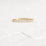 14k Solid Gold Pave Band, Round Cut Moissanite Diamond Ring - Image 7