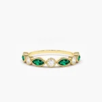 14K Solid Gold  Marquise Emerald and Diamond Wedding Band
