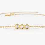 14K Gold Trio Moissanite Diamond Bracelet with Thin Chain - 图片 2