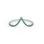 18K Solid Gold V Shape Natural Emerald Wedding Band - Image 4