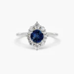 18k Solid Round Sapphire Halo Diamond Engagement Ring - Image 6