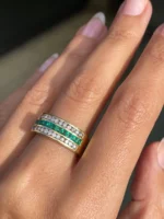 18K Solid Gold Half Eternity Square Emerald Ring - 图片 6