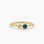 18K Solid Gold Bezel Setting London Blue Topaz and Diamond Ring - 图片 2