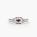 18K Solid Gold Marquise Shaped Ruby and Baguette Natural Diamond Ring - 图片 5