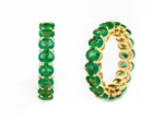 18K Solid Gold Oval Shaped Emerald Eternity Band - 图片 2