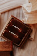 Three Diamonds in Migraine Bezel Band , Minimal Gold Ring - Image 7