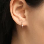 14K Solid Gold Single Bezel Set Diamond Hoops - Image 7