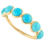 14K Solid Gold Round Turquoise Half Eternity Band Ring