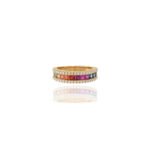 14K Solid Gold Multi Colored Sapphire and Diamond Band - 图片 2