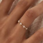18K Solid Gold  Hexagon Migraine Setting Five Stone Diamond Ring