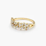 14K Solid Gold Two Row Marquise & Round Diamond Ring - 图片 4