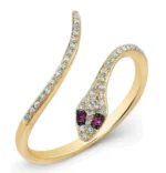 18K Solid Gold Diamond Snake Ring - 图片 2