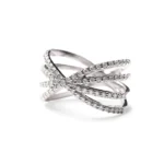 14K Gold Round Brilliant Natural Diamond Triple Criss Cross Band - 图片 3