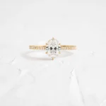 14k Solid Gold Pave Band, Oval Cut 1.5 ct Moissanite Diamond Ring