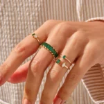 18K Solid Gold Open Emerald Ring - 图片 4