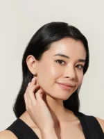 14K Solid Gold Natural Diamond Double Hoop Earrings - 图片 5