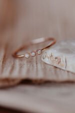 Three Diamonds in Migraine Bezel Band , Minimal Gold Ring