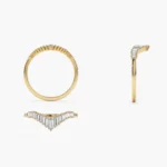 14K Solid Gold Baguette Diamond Curved Tiara Ring - Image 4