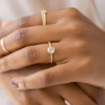 14k Solid Gold Lab-Grown Diamond Moonlite Ring with Pave Band - Image 5