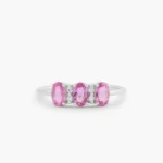 14K Solid Gold Oval Genuine Pink Sapphire and Diamond Ring - Image 5