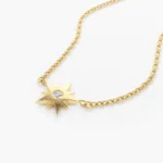 18k Gold Single Natural Diamond Star Necklace - 图片 3