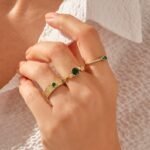 14K Solid Gold Emerald Solitaire Leaf Ring - 图片 4