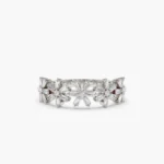 14K Solid Gold Baguette Diamond Multi Flower Design Ring - Image 3