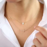 14K Gold Halo Natural Diamond Necklace - Image 3