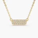 14K Gold Micro Pave Natural Diamond Bar Necklace