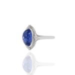 18K Solid Gold Oval Cabochon Tanzanite and Diamond Ring - Image 4