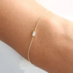 18k Gold Dainty Baguette Moissanite Diamond Bracelet - Image 4