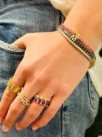 14K Solid Gold Rainbow Personalized Tennis Bracelet - Image 2