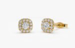 Halo Moissanite Diamond Studs in 14 Karat Gold